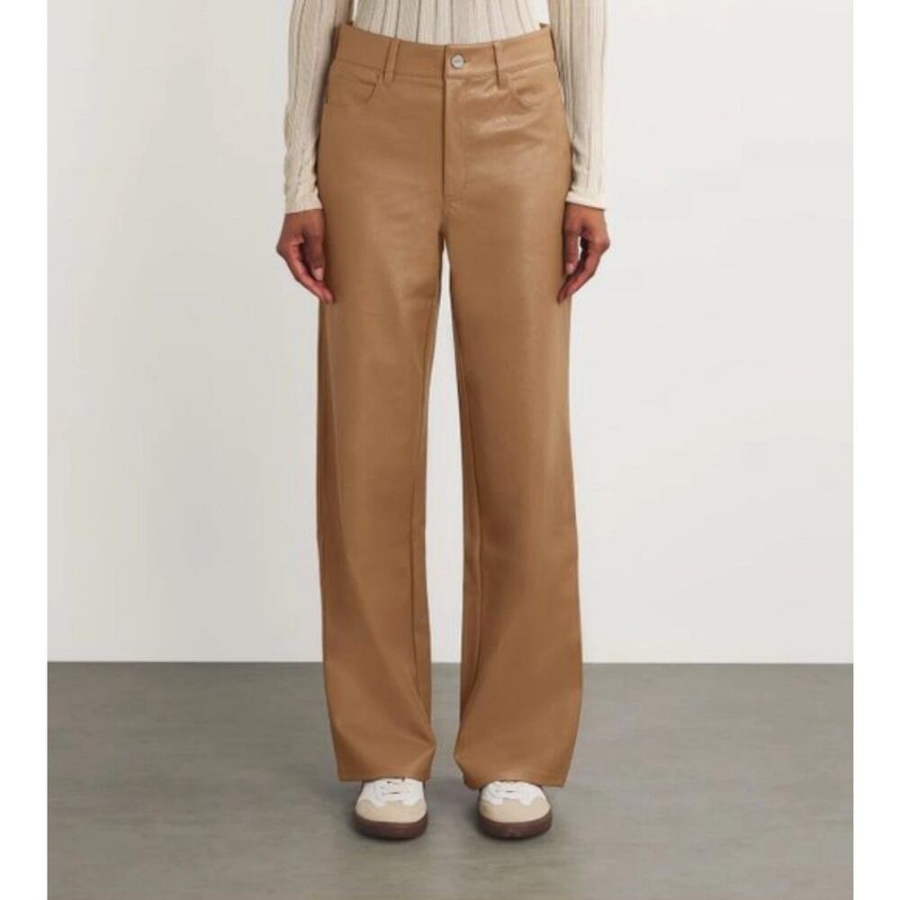 Hollister Womens High Rise Faux Leather Straight Leg Pants Size 29 Tan Khaki